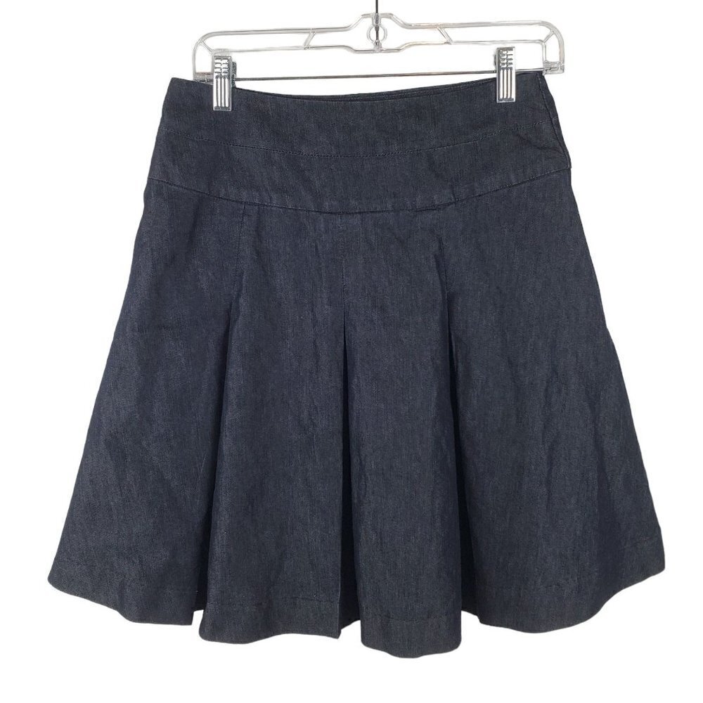 Apostrophe Skirt Womens 2 Blue Pleated Chambray Denim Dark Wash Short Side Zip